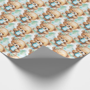 Blue Baby Toddler Teddy Bear Papel de embrulho