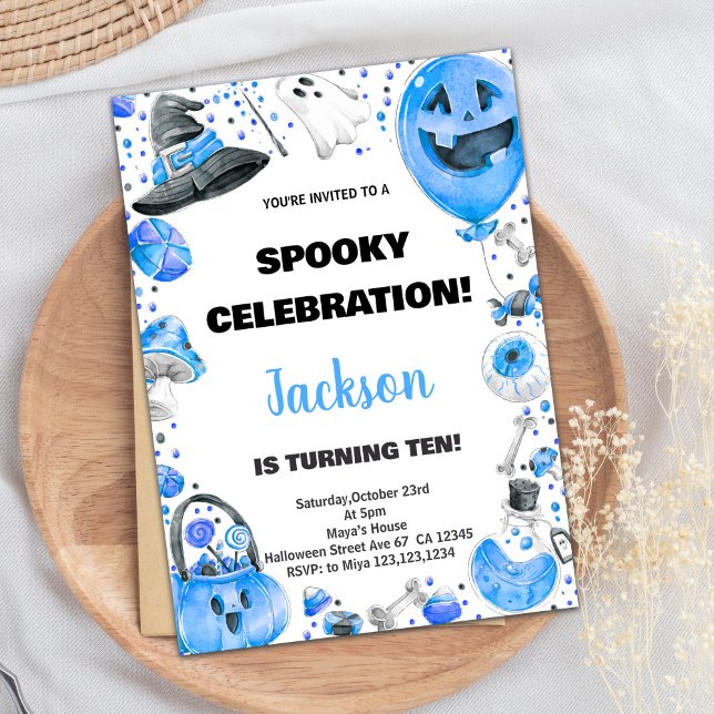 Blue Ballon Halloween - Convites de aniversário (Blue Ballon Halloween Birthday Invitations)