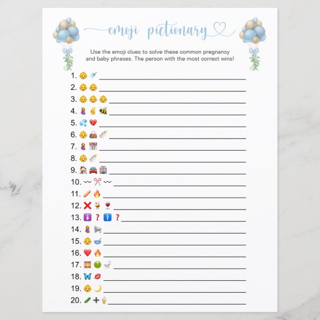 Blue Balloons Emoji Pictionary Game (Frente)