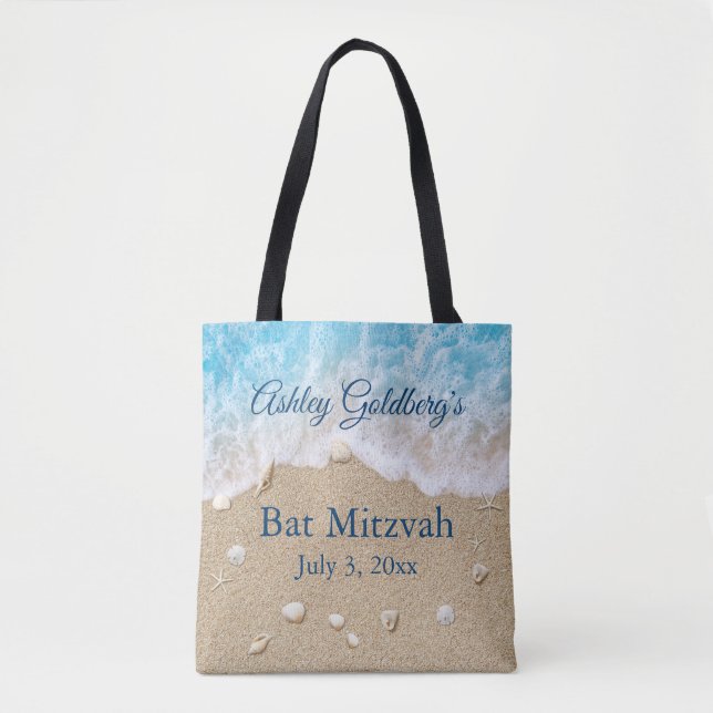 Blue Beach Waves Bat Mitzvah Tote Bag (Frente)