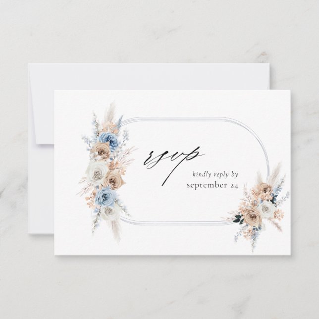 Blue & Beige Boho Floral w RSVP Card 2 (Frente)