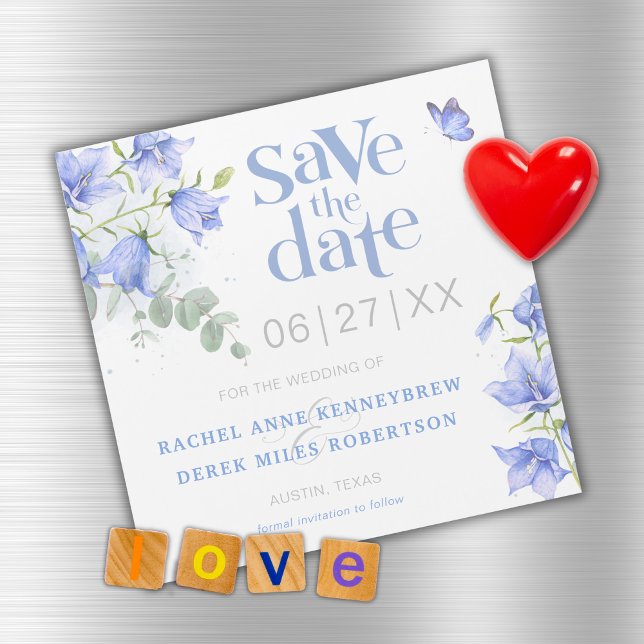 Blue Bellflower Weding Save the Date Magnet Card (Criador carregado)
