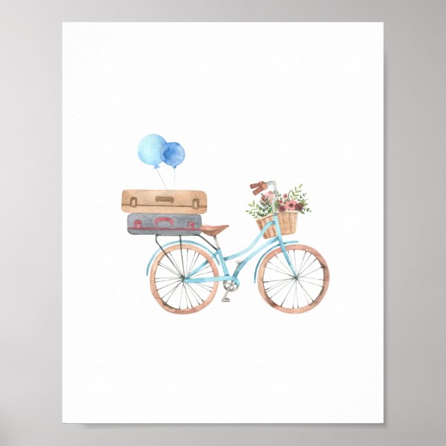 Blue Bicycle Floral Nursery Decor Poster (Frente)