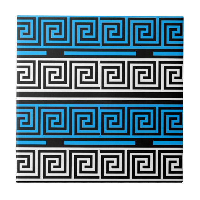 Blue Black White Greek Key Fret Pattern Design  (Frente)
