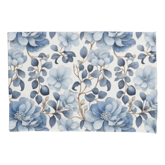  Blue Bloom Reverie – Floral Pillowcase (Frente)