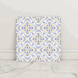 Blue Blossom Elegant Mediterranean Floral Mosaic