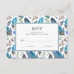 Blue Boho Aztec Watercolor - RSVP de Casamento