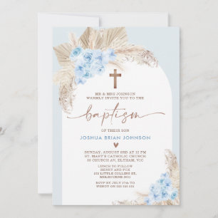 Blue Boho Floral Arch Boys Convite Baptism