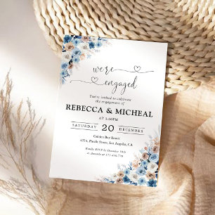 Blue Boho Floral Estamos engajados Convite