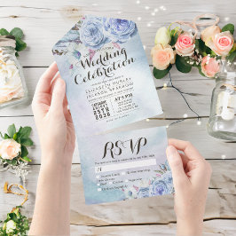 Blue Boho Flowers Feather Rustic Wood Casamento RS