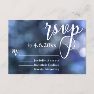 Blue Bokeh Light & Typografia 32 RSVP de Casamento