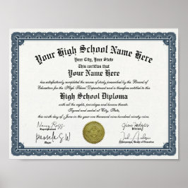 Blue Border High / Home School Diploma Poster