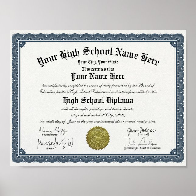 Blue Border High / Home School Diploma Poster (Frente)