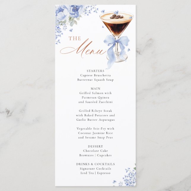 Blue Bow Coffee Bridal Shower Menu Card (Frente)