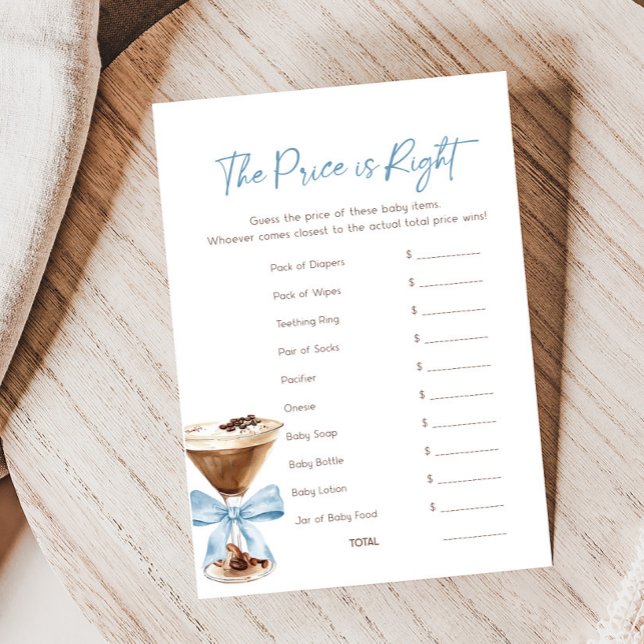 Blue Bow Espresso Martini Jogo Preço Certo (Espresso Baby Shower Game)