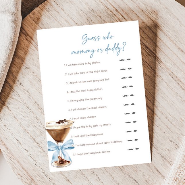 Blue Bow Espresso Martini Shower Jogo de Adivinhaç (Espresso Baby Shower Game)