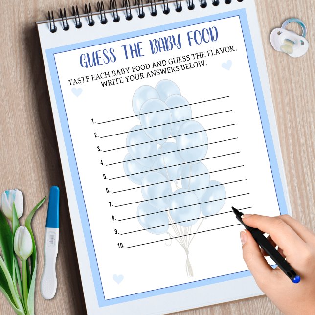 Blue Boy Balloon Comida adivinhando Chá de fraldas (Blue Boy Balloon Food Guessing Baby Shower Game)
