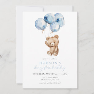 Blue Boy Beary Primeiro Convite de Aniversário