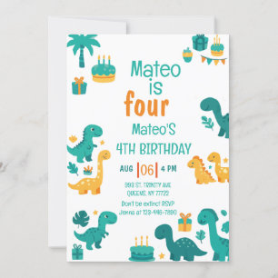 Blue Boy Dinosaur 4º Convite de Aniversário