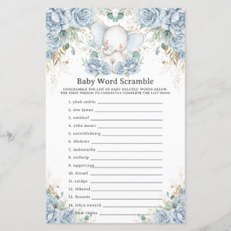 Blue Boy Elephant Baby Word Scramble Shower Game