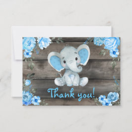 Blue Boy Elephant Rustic Floral Cartões de agradec