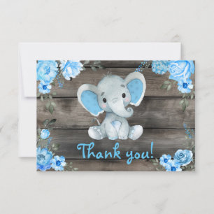 Blue Boy Elephant Rustic Floral Cartões de agradec
