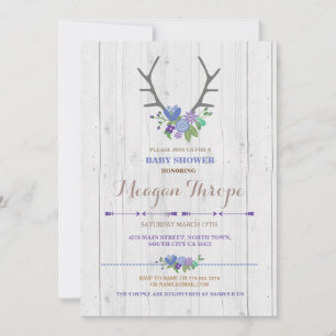 Blue Boy Stag Rustic Flower Chá de fraldas Convite