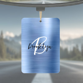 Blue Brushed Metal Black White Script Monogram 