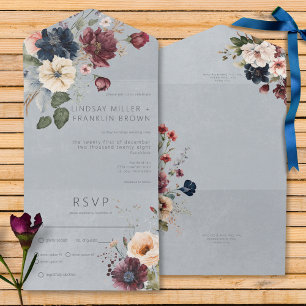 Blue Burgundy e Cream Rustic Floral Blue Janto