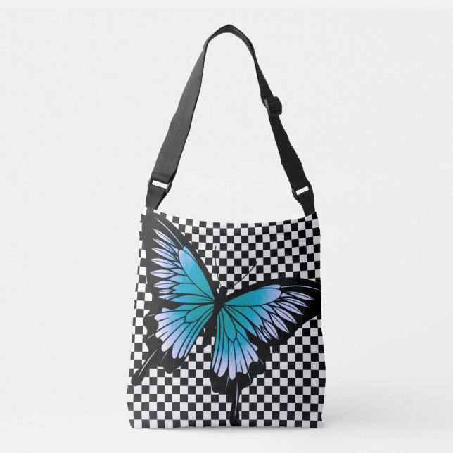 Blue Butterfly Classker Checker Cross Body Tote Ba (Frente)