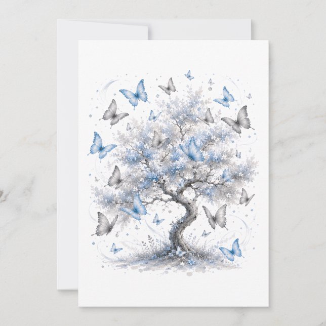 Blue Butterfly Tree Stationery Envelope (Frente)