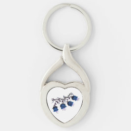 Blue Canterbury Bells Twisted Heart Chaveiro