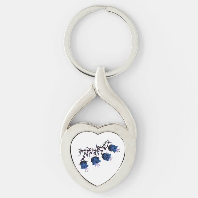 Blue Canterbury Bells Twisted Heart Chaveiro (Frente)