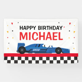 Blue Car racing Happy Birthday backdrop