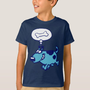 Blue Cartoon Dog pensando em camiseta para criança