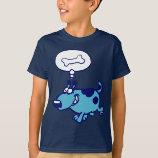 Blue Cartoon Dog pensando em camiseta para criança