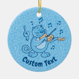 Blue Cat com ornamento cerâmico violino