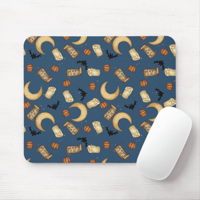 Blue Celestial Halloween Witchy Moon Mouse Pad (Com mouse)
