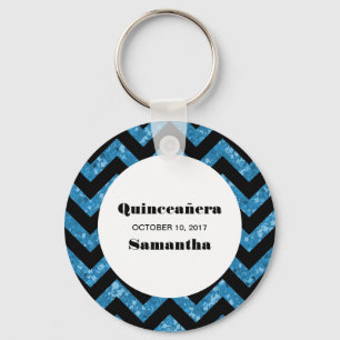 Blue Chevron Glitter Quinceañera Chaveiro