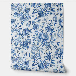 Blue Chinoiserie Watercolor Floral Botanical
