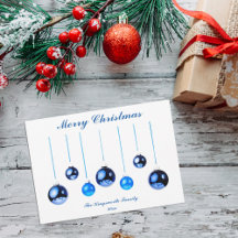 Blue Christmas Decoration baubles photo flat card