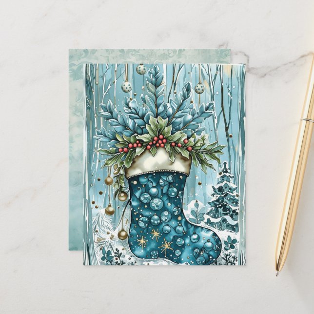 Blue Christmas Stocking Scrapbook Paper (Frente/Verso In Situ)