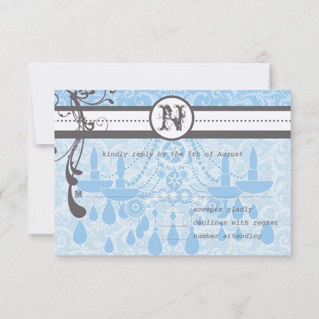 Blue & Cinza Funky Swirls Casamento RSVP (Verso)
