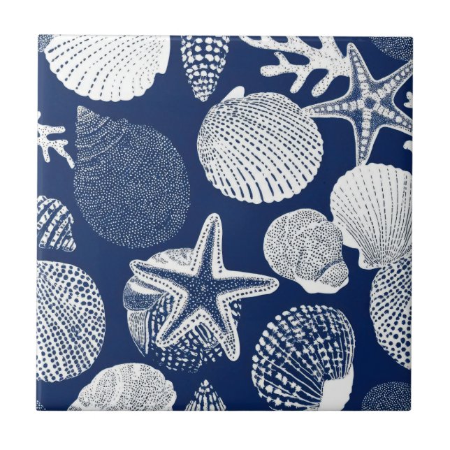 Blue Coastal Toile Seashell Coral Pattern (4) (Frente)