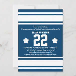 Blue Convites de festas brancos de futebol Jersey