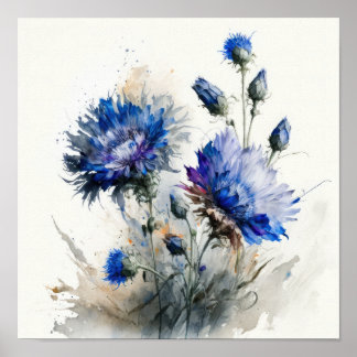Blue Cornflower Art Impressão Poster