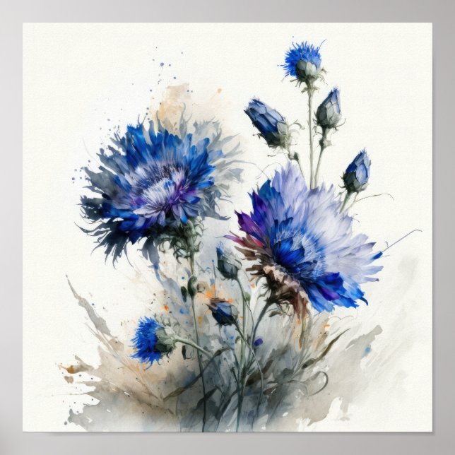 Blue Cornflower Art Impressão Poster (Frente)