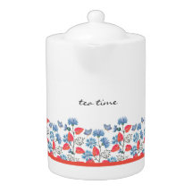 Blue Cornflower Floral Pattern Teapot