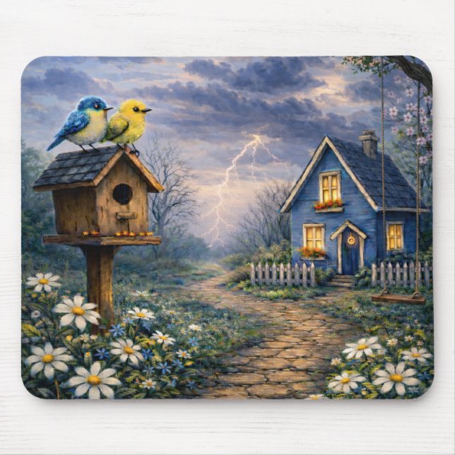 Blue Cottage Birdhouse Storm Mouse Pad (Frente)