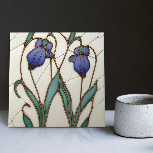 Blue Crocus Wall Decor Art Nouveau Art Deco Cerami (Criador carregado)